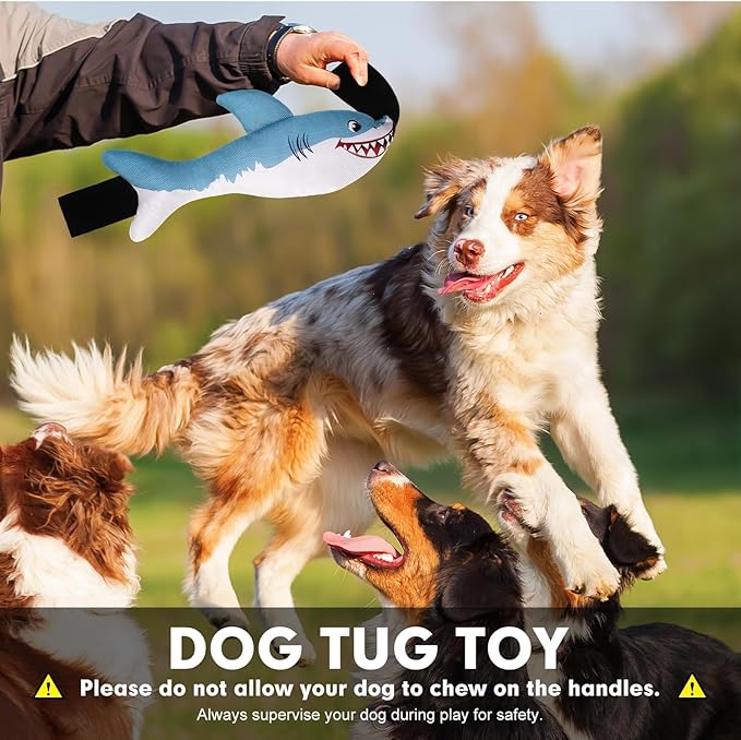 BINGPET Squeaky Dog Toys with Handles for Interactive, Tug of War Puppy Shark Toys to Keep Small Medium Dogs Busy，Puppy Training
