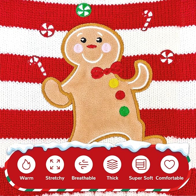 PETCARE Christmas Dog Costume Pet Sweater Vest Cute Bear Red Striped Cat Sweaters Warm Winter Dog Clothes for Small Medium Large Dogs Cats Ugly Xmas Puppy Doggy Chihuahua Yorkie Outfits