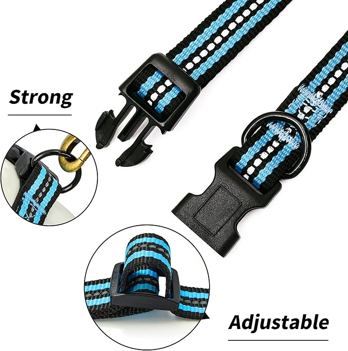 Mile High Life Reflective Dog Collar | Nylon Pet Collars wiith Buckle | Light Weight Puppy Collars | Light Blue Dog Collars for Small Dogs (Light Blue, S)