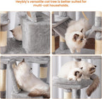 Heybly Cat Tree, 68 inch Multi-Level Cat Tower for Indoor Cats, 2 Widened Plush Perches Cat Condo with Scratching Board and Big Caves, Light Gray HCT025W