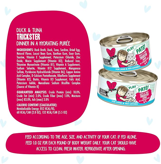 B.F.F. Play - Best Feline Friend Paté Lovers, Aw Yeah!, Duck & Tuna Trickster with Duck & Tuna, 2.8oz Can (Pack of 12)