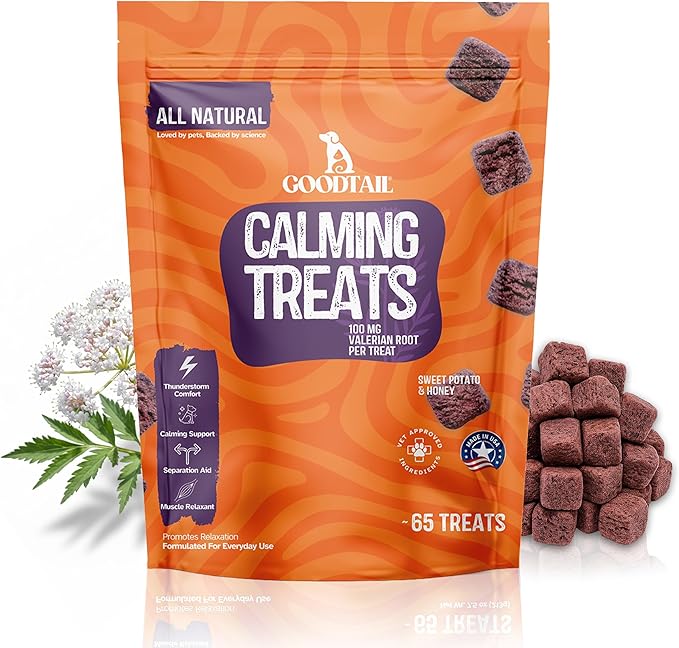 Dog Calming Chews for Dogs Natural Stress & Separation Puppy Support Sleep aid for Dogs – Valerian Root Pet Cat Calming Treats Dog Travel Anxiety Relief for Grooming car Travel no pheromones