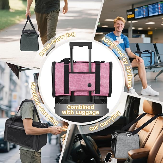 YUDODO 2 Packs 25 lbs Lightproof Soft Sided Pet Carrier for Large Cat & Small Dog Airline Approved Travel Bag Puppy Carriers with Side Pockets & Reflective Mesh, Foldable Portable Lake Blue+Grey Green