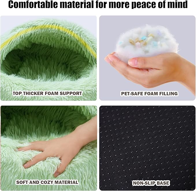 Calming Dog Beds & Cat Cave Bed with Hooded Cover,Washable Round Beds for Small Medium Pets,Anti-Slip Faux Fur Fluffy Coved Bed,Comfortable Warming Pet Bed(20 * 20inch,Green)