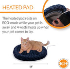 K&H Pet Products Thermo-Kitty Fashion Splash Indoor Heated Cat Bed, Heated Bed for Dogs or Cats with Removable Waterproof Heater Blue Small 18 Inches Round
