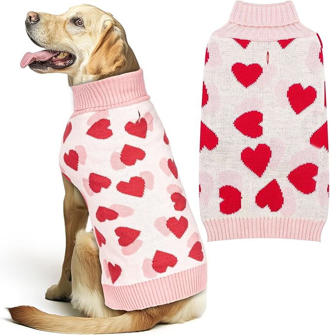 KYEESE Dog Sweater for Medium Dogs with Leash Hole Dog Sweaters Red HeartPet Sweater,XXL