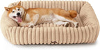 Bedsure Cute Dog Beds Large Sized Dog - Washable Furry Pet Beds, Rectangle Orthopedic Corduroy Fleece Puppy Beds with Removable Zipper Cover, 36x27x8inches,Sandy Tan