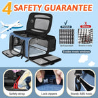 Petskd Top and Side Expandable Pet Carrier 17x11x9.5 Inches Alaska Airline Approved, Soft-Sided Carrier for Small Cats and Dogs with Locking Safety Zippers and Anti-Scratch Mesh(Blue)