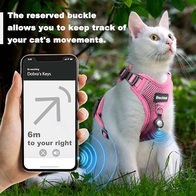 Cat Harness and Leash for Walking, The Upgrade Can be Adjusted in Four Directions and Breathable Cat Harness for Anti Escape That can be Fitted and Positioned, Reflective Strips Harness, Pink, XS