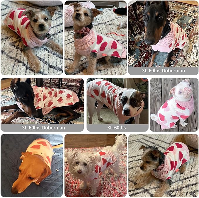 KYEESE Dog Sweater for Medium Dogs with Leash Hole Dog Sweaters Red HeartPet Sweater,XXL