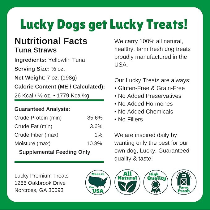 Tuna Jerky Straws Dog Treats – Single Ingredient, All-Natural Dehydrated Fish Jerky Treats – High Protein, Low Fat, Grain Free, High in Omega-3 – Made in USA – 7 oz Jar