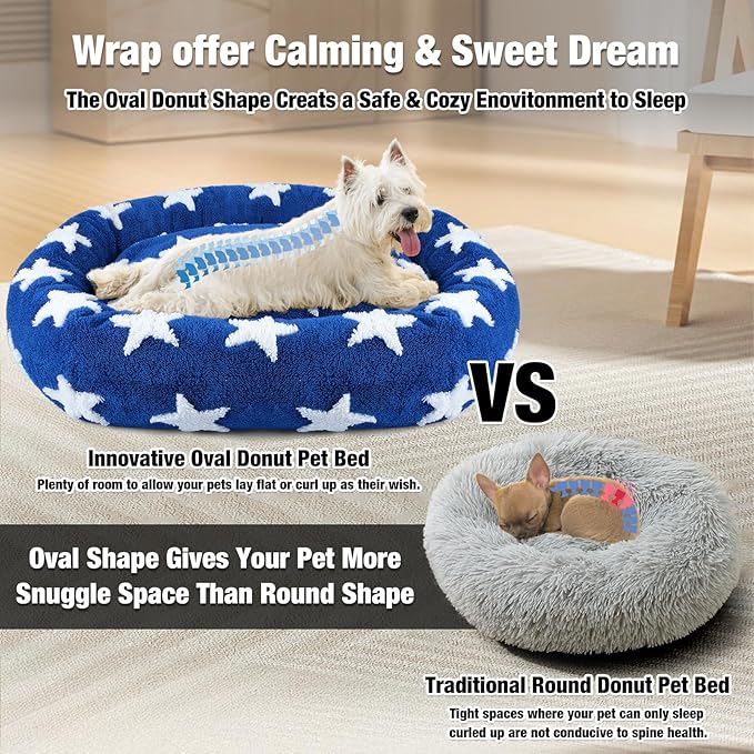 Fluffy Donut Dog Bed Medium Size Dog, 31 Inch Round Dog Beds for Medium Dogs Up to 35 lbs, Cozy Soft Plush Calming Dog Bed for Sweet Dream, Washable Dog Bed with Removable Water Resistant Lining Cover