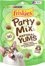 Purina Friskies Made in USA Facilities, Natural Cat Treats, Party Mix Natural Yums Catnip Flavor - (Pack of 6) 6 oz. Pouches