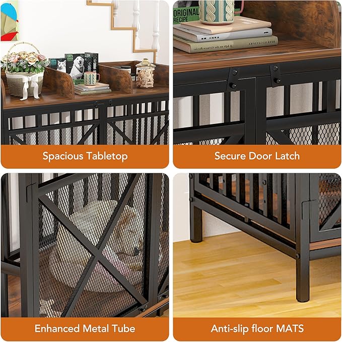 48" Large Dog Crate Furniture – XL Wooden Kennel with 360° Swivel Base & Chew-Proof Mesh, Convertible End Table Design – Extra Large Dog Crate for Medium & Large Dogs (Brown)