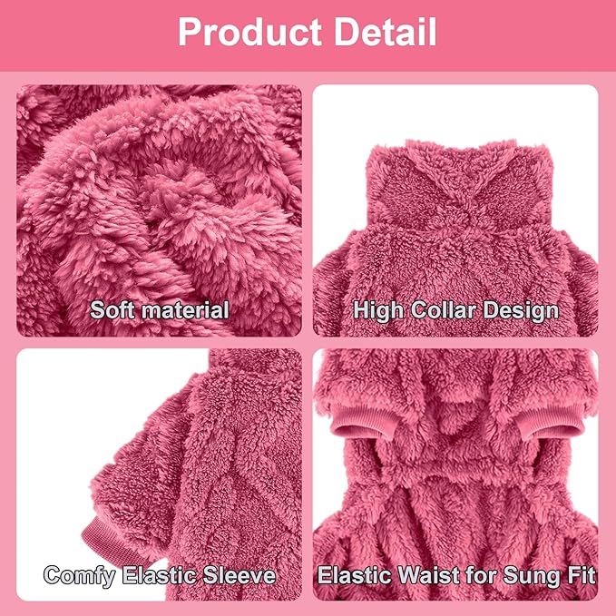 Dog Pajamas Small Sized Dog,Pajamas for Dogs, Winter Chihuahua Yorkie Teacup Cat Sweater Clothes Outfits,Soft Cold Weather Pet Coat Warm Fleece Puppy Pjs (M, Dark Pink)