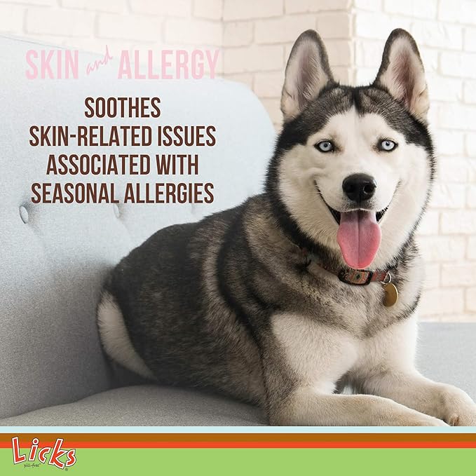 Licks Pill-Free Dog Skin & Allergy - Omega 3 Dog Allergy Relief - Vitamins & Supplements for Itch Relief - Turmeric Supplement for Skin - Gel Packets - 10 Use