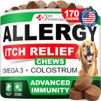 Dog Allergy Relief Chews - 170 Dog Allergy Chews - Itch Relief for Dogs - Anti Itch for Dogs - Dry & Itchy Skin - Allergies & Immune Support Supplement, Omega 3 Fish Oil, Colostrum - Made in USA