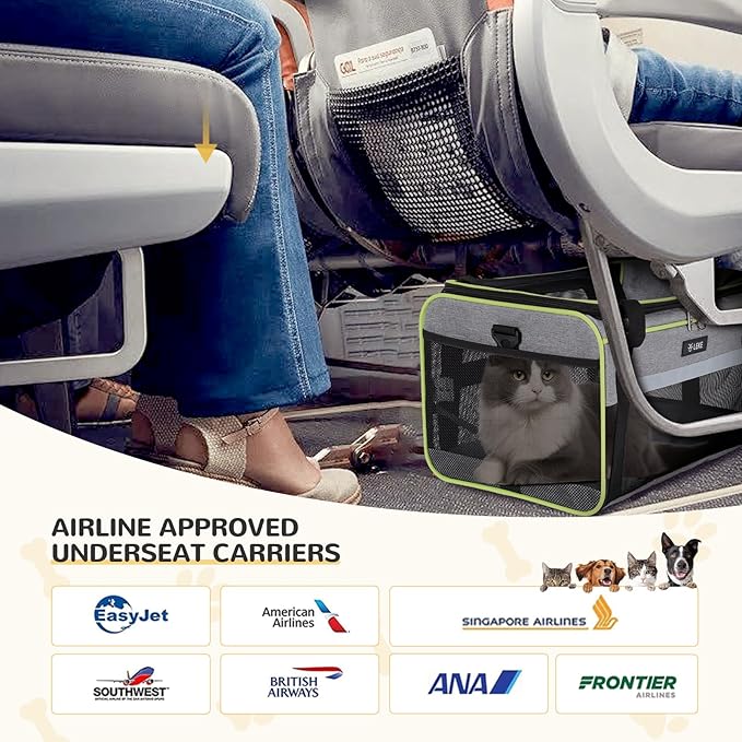 Lekereise Top-Expandable Pet Carrier - TSA Airline Approved Soft Sided Underseat Up to 15lbs Travel Carriers for Small Cats and Dogs with Locking Safety Zippers Anti-Scratch Mesh Gray
