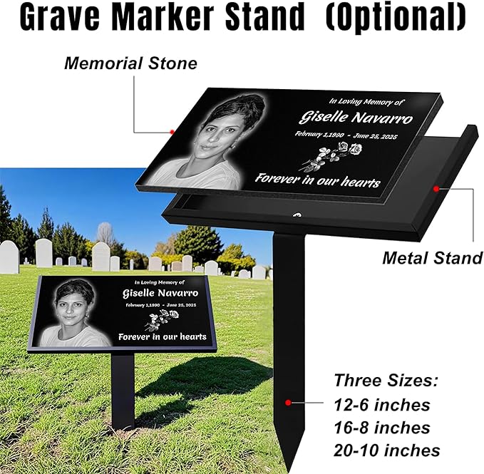Personalized Pet Memorial Stones, Memorial Plaque for Pets, Dog, Cat, Black Granite Memorial Garden Stone Engraved with Photo, Dog Memorial Grave Markers Pet Memorial