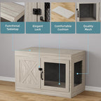 Xilingol Corner Dog Crate Furniture with Double Doors, 36 Inch Wooden Dog Kennel End Table Indoor with Mesh, Cage/House for Small Medium Large Dog, Decorative Pet Crate Indoor Use, Grey