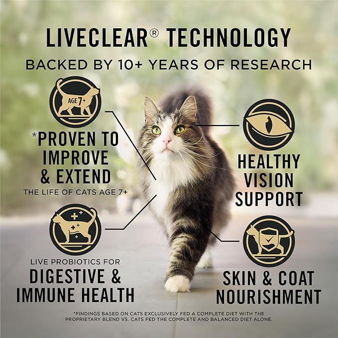 Purina Pro Plan LiveClear Senior Cat Food 7+ Cat Allergen Reducer Prime Plus Chicken and Rice Formula - 3.2 lb. Bag