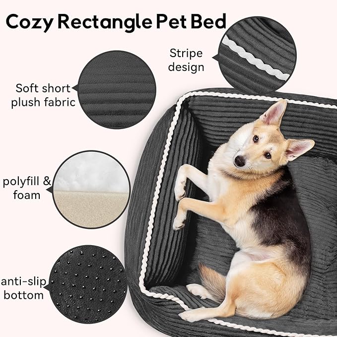 Rectangle Cat Dog Bed for Large Medium Small Pets Indoor Outdoor Machine Washable Sleeping Sofa Non-Slip Bottom Soft Puppy Bed Durable Orthopedic Calming Pet Cuddler (Large, Dark Grey)