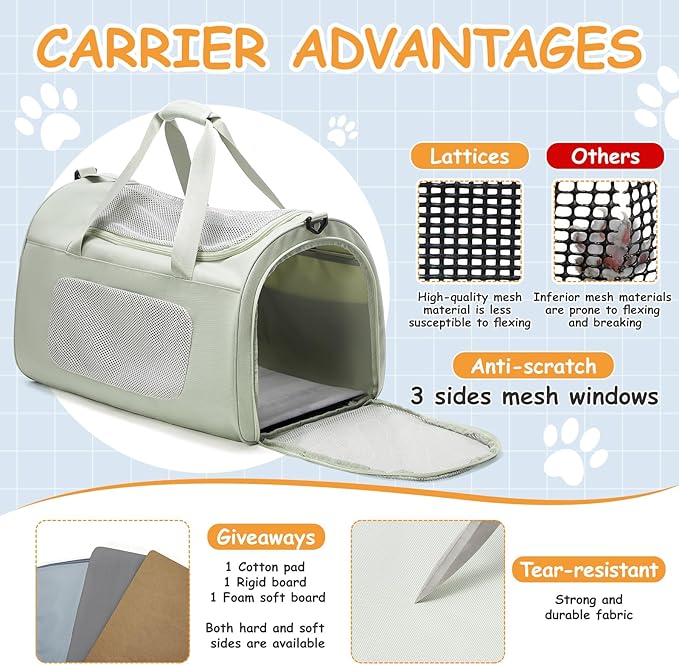 Large Cat Carrier Soft,Dog Carrier Airline Approved with Soft Sided,Dog Carriers for Small Dogs,Mesh Pet Carrier Holds up to 20lbs,Green