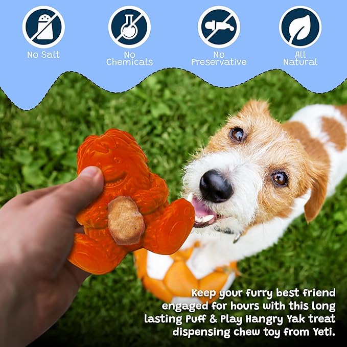 Yeti Dog Chew Puff and Play Interactive Dog Toys, Nuggets Dog Treat Dispenser Puzzle, Fun Stimulating Chew Toy for Teething, Behavior Training for Light to Moderate Chewers, Yeti Orange