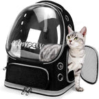 Cat Backpack Carrier, Breathable Cat Carrier Large Space Bubble Pet Backpack for Kitty Small Dog up to 12lbs, Transparent & Foldable Pet Carrier for Travel Hiking (Black