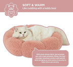 Lesure Calming Cat Beds for Indoor Cats - Cute Flower Pet Beds in Teddy Sherpa Plush, Donut Round Fluffy Puppy Bed, Non-Slip Extra Small Dog Bed Fits up to 15 lbs, Machine Washable, Pink 20"