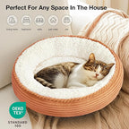 Love's cabin Round Donut Cat and Dog Cushion Bed, 20in Pet Bed for Cats or Small Dogs, Anti-Slip & Water-Resistant Bottom, Super Soft Durable Fabric Pet beds, Washable Luxury Cat Dog Bed Orange Stripe