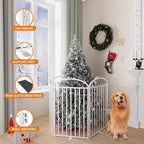 4 Panels Full Matel Freestanding Dog Gates with Door, 96"Extra Wide 36"Tall Free Standing Dog Pet Gate for Indoor & Outdoor. Foldable Pet Fences for Doorways, House, Stairs, Porch, Deck, Yard