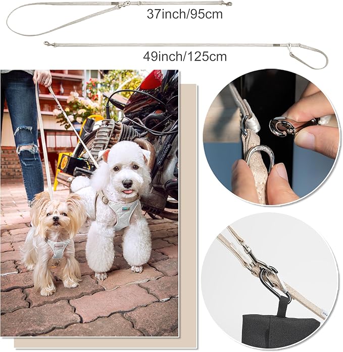 Puppytie No Pull Dog Harness with Multifunction Dog Leash,Soft Adjustable No Choke Escape Proof Pet Harness Vest for Medium Dogs,Glossy Pearl White,M