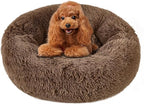 Calming Round Cute Cat & Dog Bed, Anti-Slip Washable Cozy Soft Round Pet Bed, Fluffy Faux Fur Plush Dog Cuddler Bed Fits up to 15 lbs Dogs and Cats(Donut Khaki, 20inch x 20inch)
