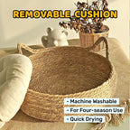 Natural Cat Bed Straw Nest Woven Pet House Handmade Braided Cattail Leaf with Soft Cushion 17 x 17 Inches