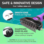 Maxpower Planet Pet Grooming Brush - Double Sided, Extra Wide for Dogs and Cats - Dematting Undercoat Rake, Reduces Shedding by 95%, Purple