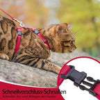 PUPTECK Adjustable Cat Harness and Leash Set Escape Proof Kitten Strap Collar for Walking Travel, Red, M