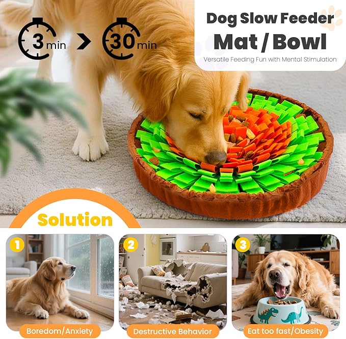 PETCARE Snuffle Mat for Dogs Adjustable Slow Feeder Bowl Interactive Enrichment Puzzle Toys for Small Medium Large Breed Dogs Cats Puppy Sniff Foraging Mats Mental Stimulation Treat Game, 19*19 inch
