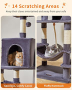 Taoqimiao 76-Inch Cat Tree Cat Tower for Indoor Cats, Plush Multi-Level Cat Condo with 12 Scratching Posts, 2 Perches, 2 Caves, Hammock, 2 Pompoms MS016G Smoky Gray
