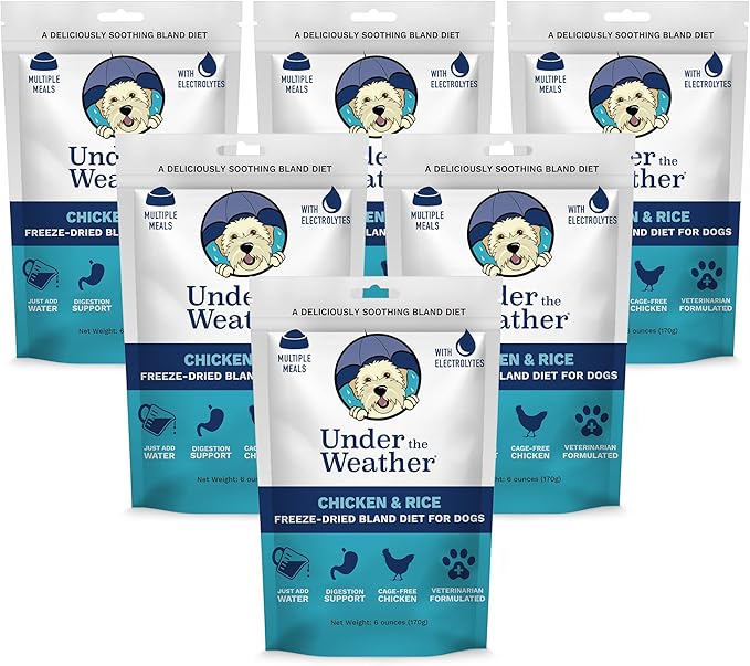 Under the Weather Bland Diet for Dogs | Easy to Digest for Sick Dogs | Always Be Ready | Contains Electrolytes - All Natural Freeze Dried 100% Human Grade Meats | 6 Pack - Chicken, Rice - 6oz