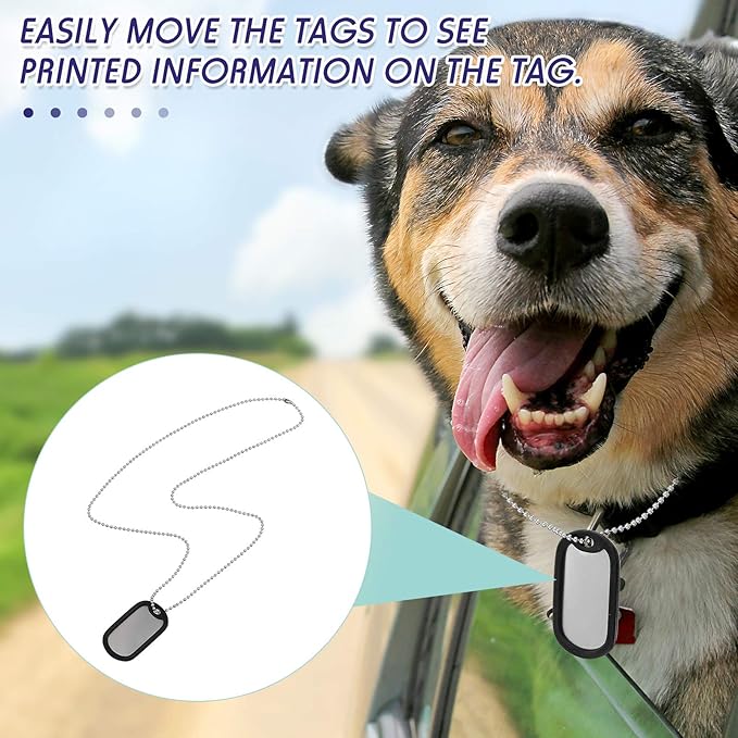 Weewooday 8 Pcs Dog Tag Silicone Silencer Military Engraved Dog Tag with 4 Stainless Steel Chain Black Army Pet Tags Cover Rubber ID Protector for Collar Reduce Noise