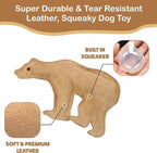 SPOT Dura-Fused Leather Bear Dog Toy – Durable Real Leather & Jute Chew Toy with Squeaker, Double-Stitched for Moderate Chewers, Medium & Large Dogs, 11.5in