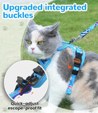 Halypet Cat Harness and Leash Set for Walking, Escape Proof Adjustable Vest Harness with 3-in-1 Integrated Buckles, Easy Control Soft Breathable Mesh with Reflective Strips for Cats, S, Ocean Blue