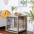 DWANTON Dog Crate Furniture with Cushion, Wooden Kennel Table with Double Doors, Indoor Dog House, Small/Medium/Large/Extra Large Size, 27.2" L, Greige
