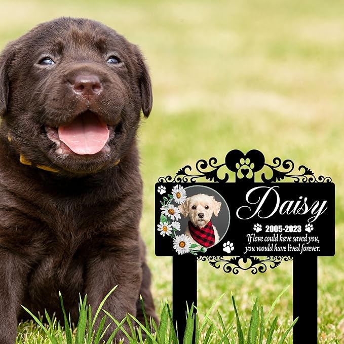 Custom Pet Grave Markers Dog | Custom Pet Headstones for Dogs | Best Memorial Gifts to Tribute Your 4-Legged Companions | Personalized Grave Marker for Furry Friends with Flower Picture Frame