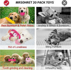 20Pcs Puppy Chew Toys for Teething, Dog Chew Rope Toys, Pet Dog Toothbrush, Treat Balls, Plush Squeaky Toy for Small Medium Dogs with Basket