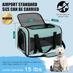 Cat Dog Carriers Soft-Sided, Pet Travel Carrier for Small Cats Dogs Under to15lbs, Soft-Solid Collapsible Carrier,(Medium,Green)