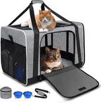 Petskd Extra Large Pet Carrier 24"x17"x17" for Large Cat or Medium Dog, Collapsible Soft Sided Dog cat Carrier for Long Trips with Lockable Safety Zippers(Grey)