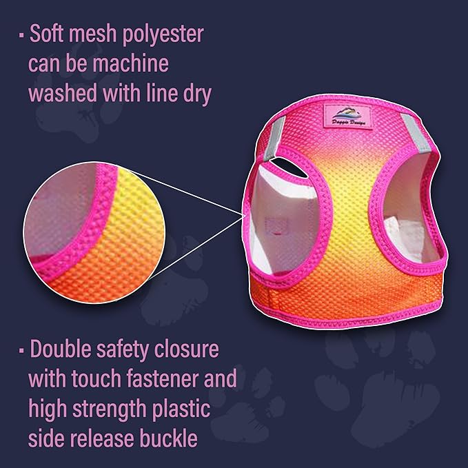 Doggie Design Dog Harness - No Choke Harness for Pets, Dog Vest, Mesh Polyester, Simple Step in and Go Design, Reflective Vest for Dogs - Raspberry Pink and Orange, 2X-Large