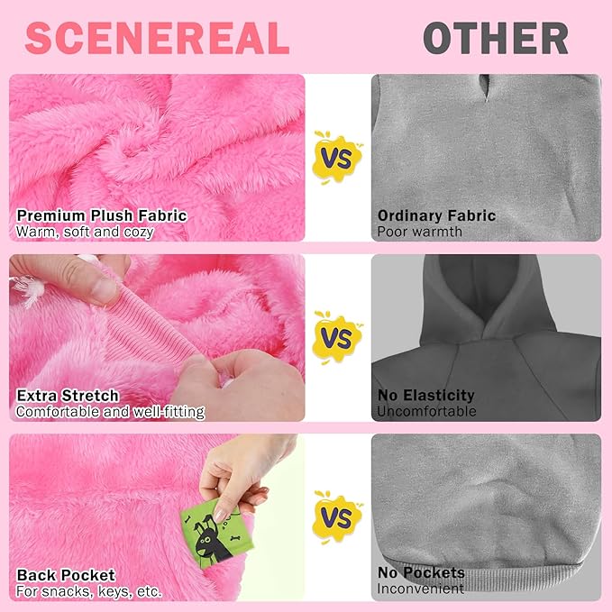 SCENEREAL Fuzzy Sweater Hoodie for Small Dogs - Fleece Warm Dog Clothes for Winter/Fall, Designer Cute Male/Female Dog Clothes with Leash Hole